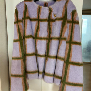 [미사용]부부리 체크 미니 퍼 코트 에코퍼 페이크퍼