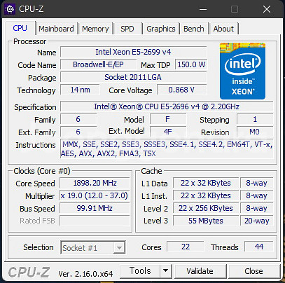 인텔 제온 Xeon E5 2699 v4 CPU 22코어--3