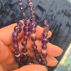 자수정 가넷 장미석 은장식 목걸이