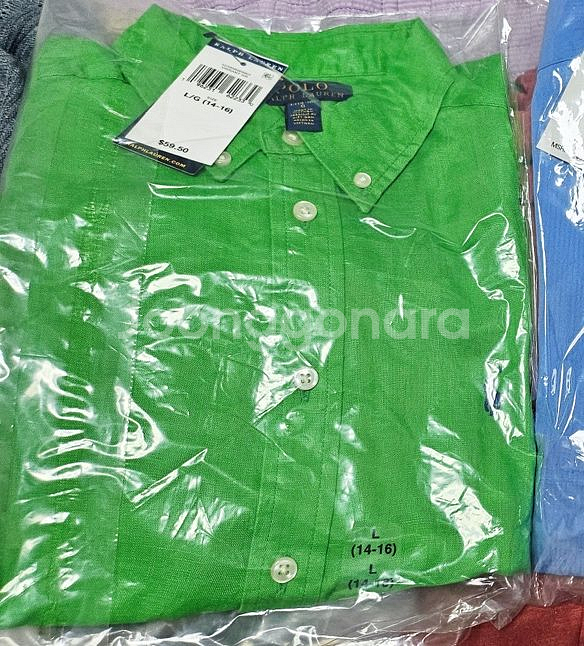 새상품. 폴로 보이즈 린넨 셔츠 그린 L 라지--0