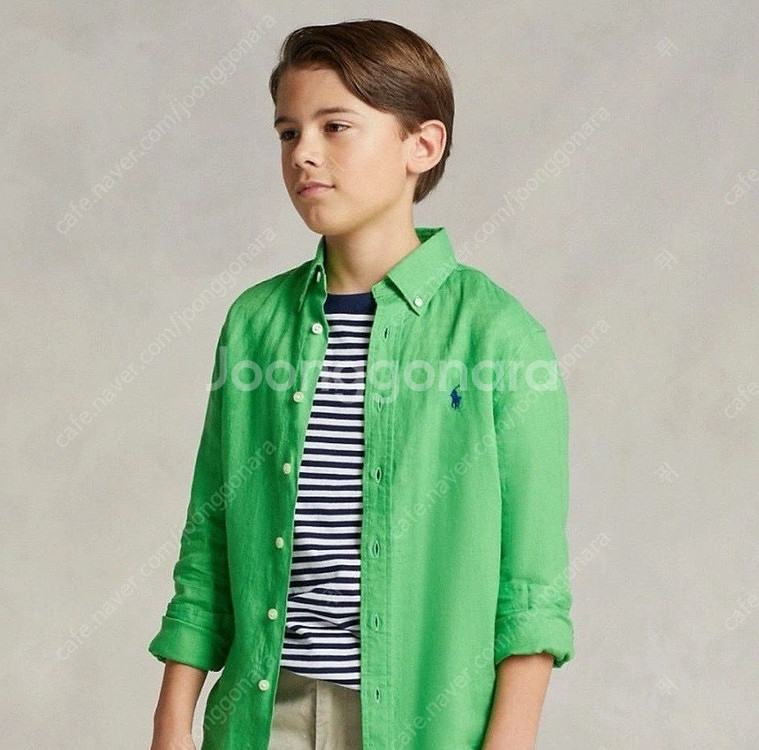 새상품. 폴로 보이즈 린넨 셔츠 그린 L 라지--2