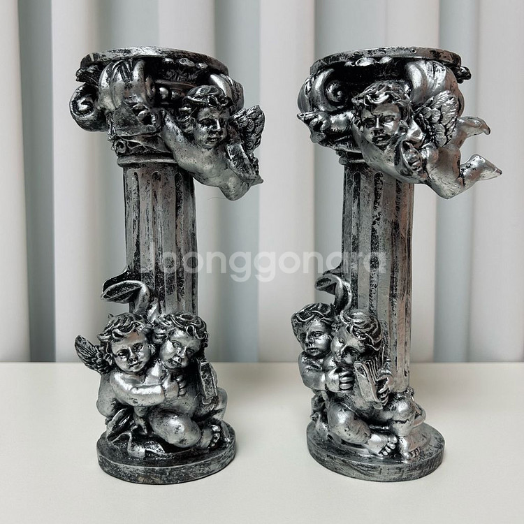 빈티지 마블천사촛대 오브제 2p세트(20cm)--0