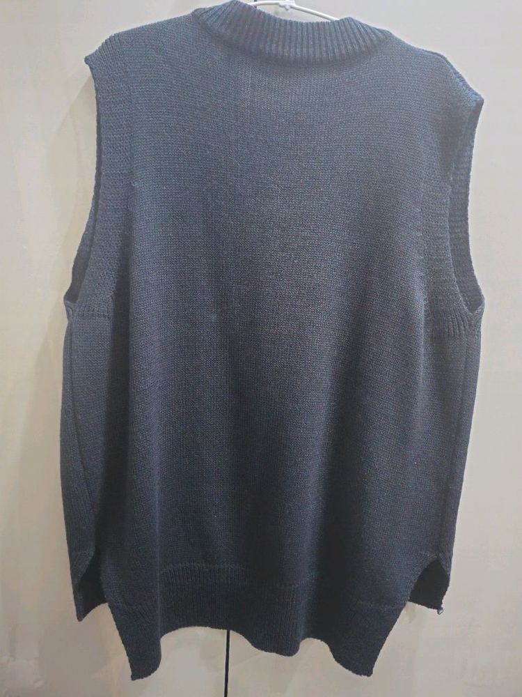 V넥 루즈핏 니트조끼 블랙 Free--1