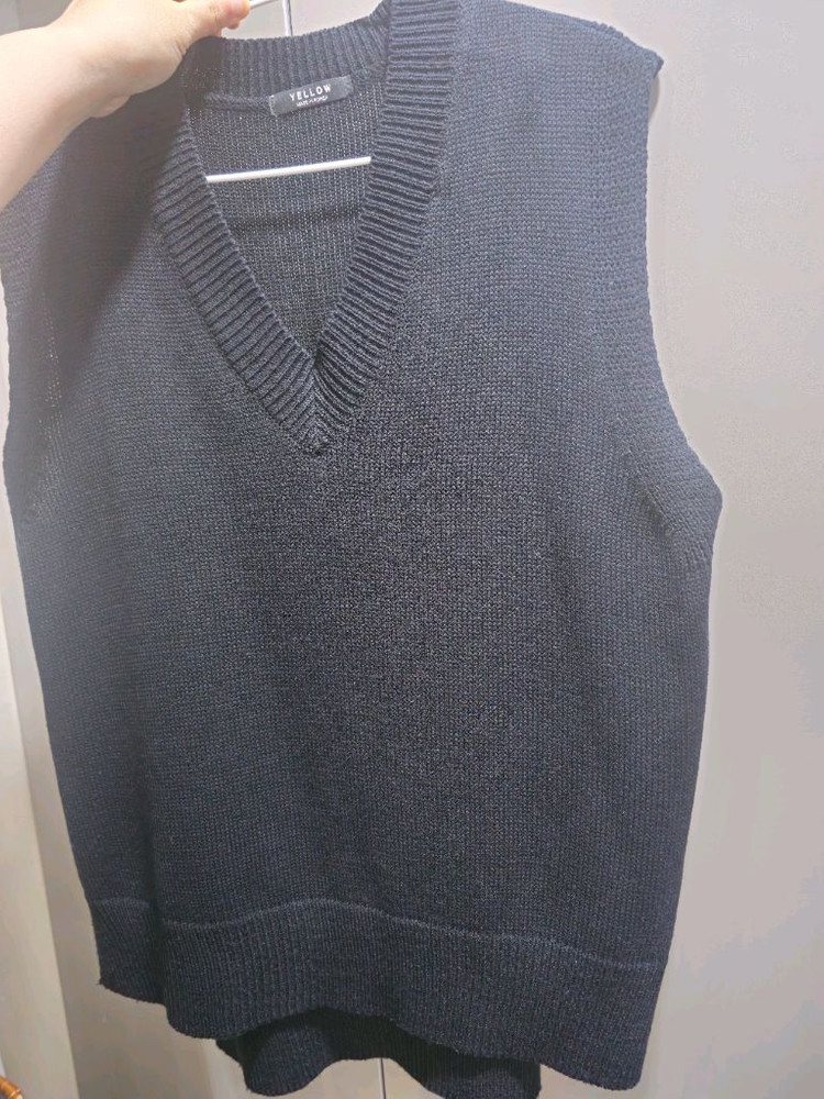 V넥 루즈핏 니트조끼 블랙 Free--2