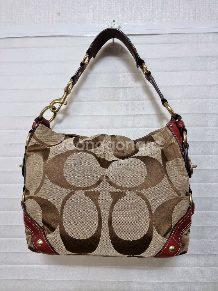 코치 패브릭 가죽 토트백--1