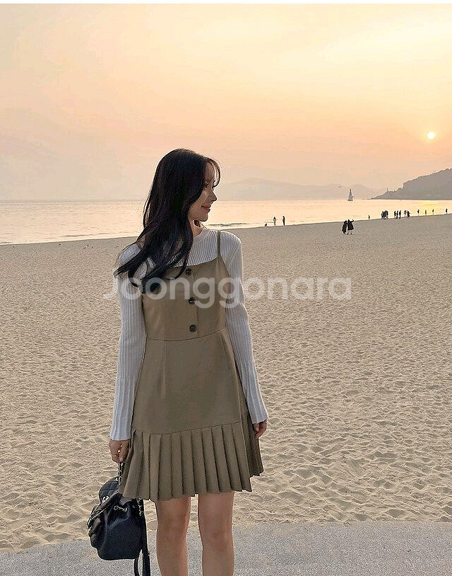 빅사이즈 뷔스티에 원피스 카키--3