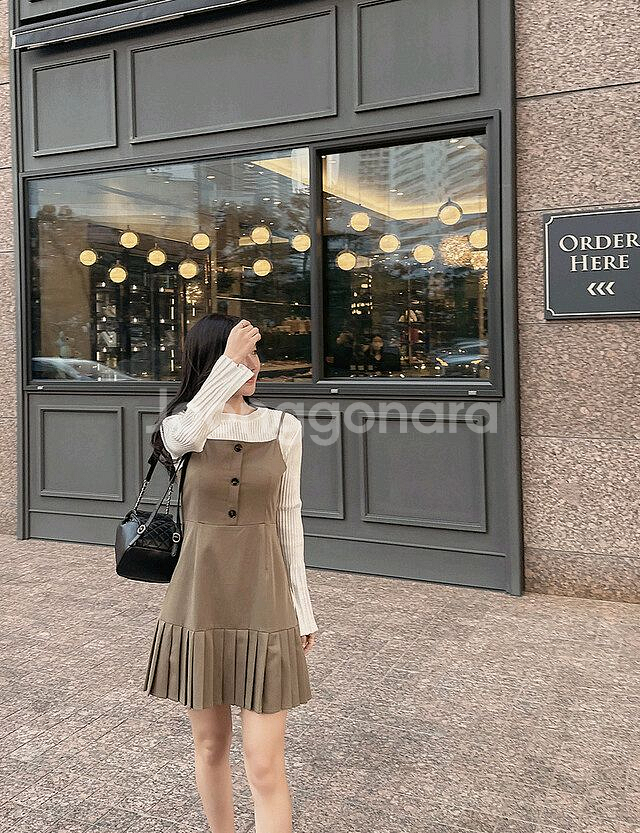 빅사이즈 뷔스티에 원피스 카키--7