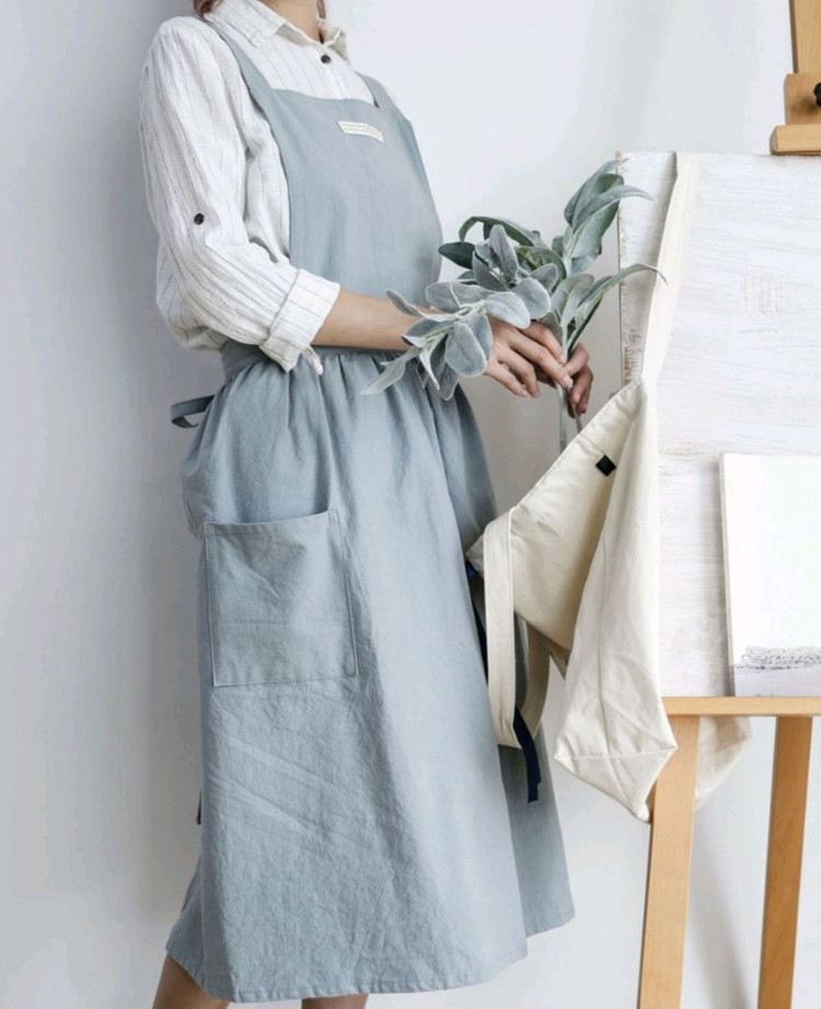 파스텔감성 린넨 앞치마 꽃집 어린이집 공방 이미지