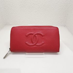 샤넬 레드 캐비어 지퍼 장지갑 #18