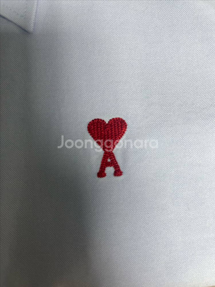 아미 스몰 하트 로고 코튼 옥스퍼드 스카이블루 셔츠--2
