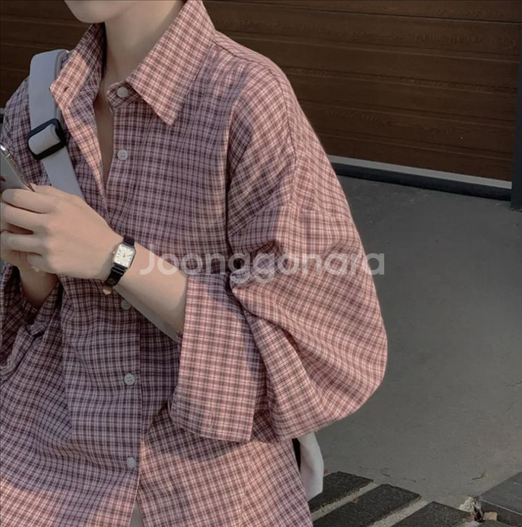 오버핏 체크셔츠--1