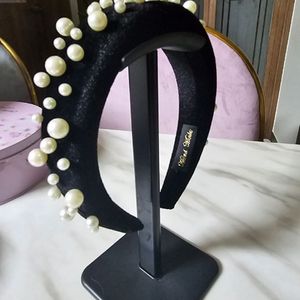 핸드메이드 진주 벨벳 헤어밴드 블랙/새상품