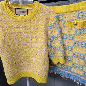 구찌 GG 자카드 금장 니트 반팔 셋업