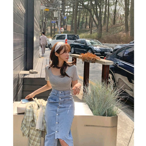 그레이 라운드 티셔츠