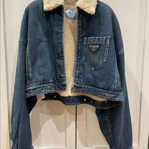 프라다 데님 양털 패드디 크롭자켓