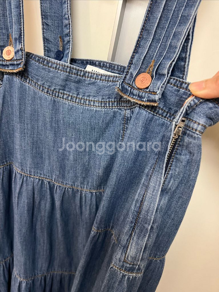 럭키슈에뜨 데님 멜빵 플레어 롱스커트 캉캉 청원피스치마--17