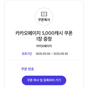 카카오페이 5000캐시 쿠폰 1장