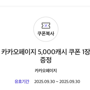 카카오페이지 5천 캐시 쿠폰 1장