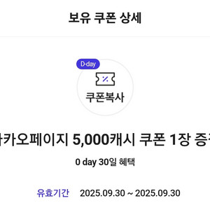 카카오페이지 5,000캐시 쿠폰 2장
