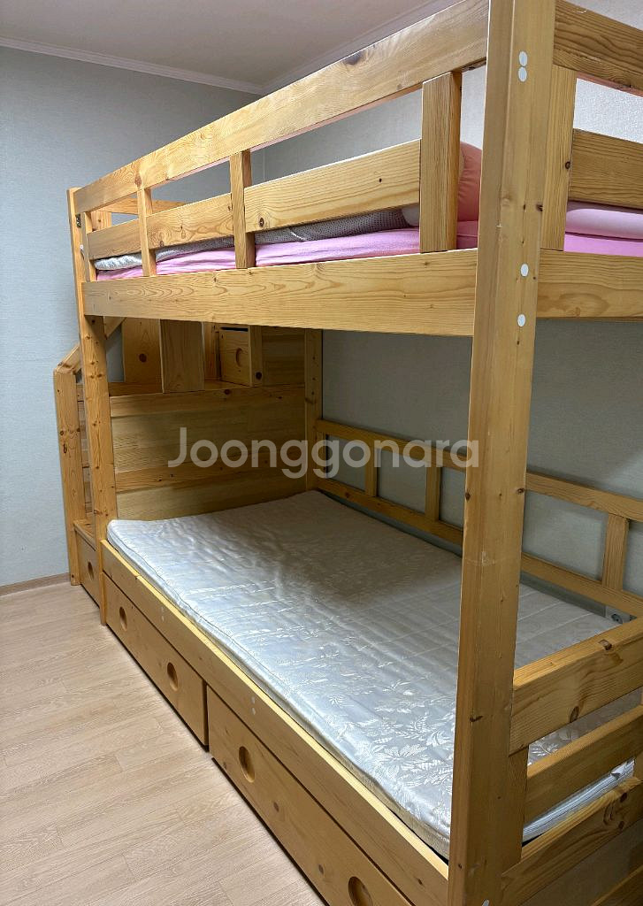 에보니아 원목 2층침대 하단 계단 서랍 풀옵--2