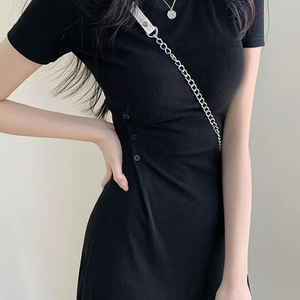 슬림핏 스판 반팔 롱 원피스