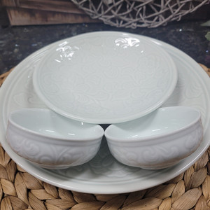 [판매] 광주요 음양각 목단문 원형접시 외 종지 8P