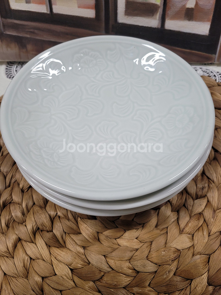 [판매] 광주요 음양각 목단문 원형접시 외 종지 8P--2