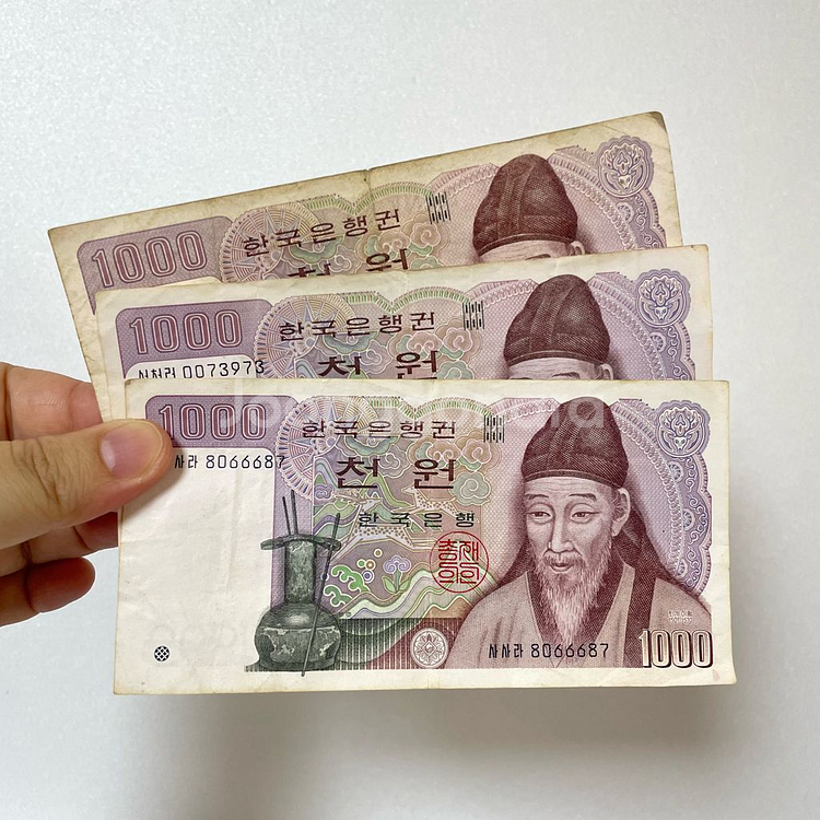 1983년 1000원 천원권 3장--0
