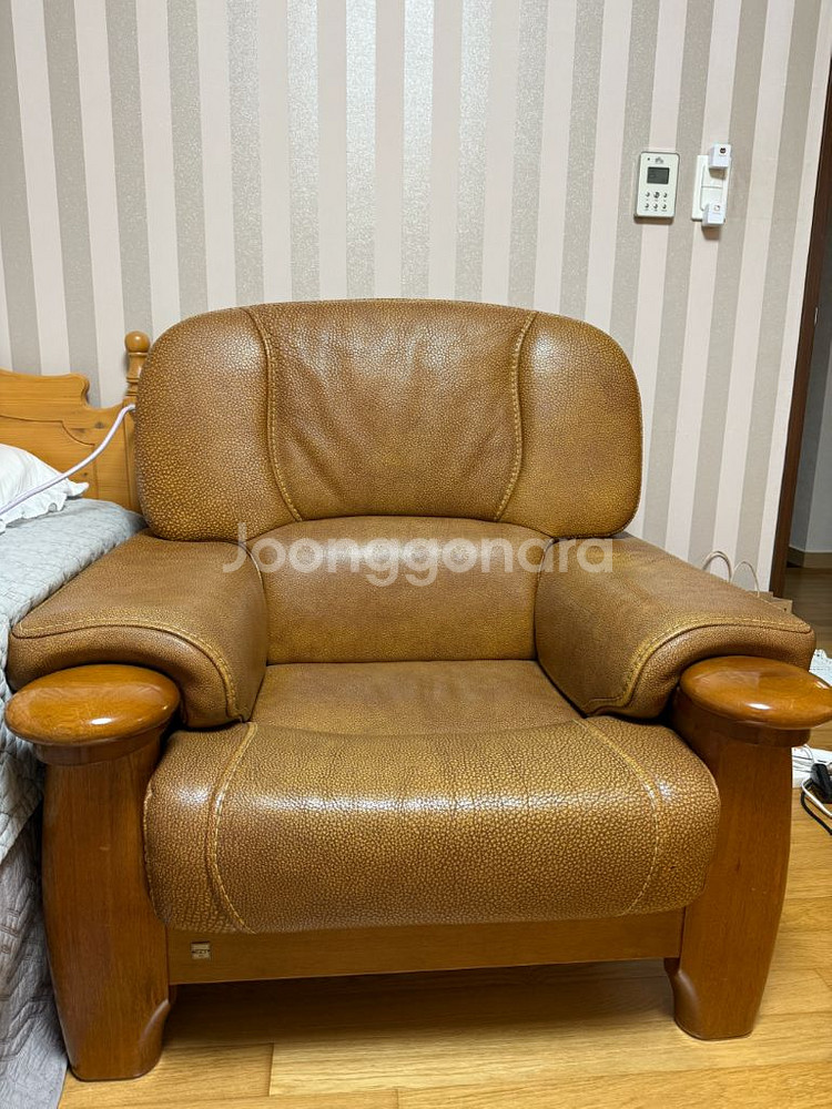 통 가죽 빈티지 1인용 의자 쇼파--0