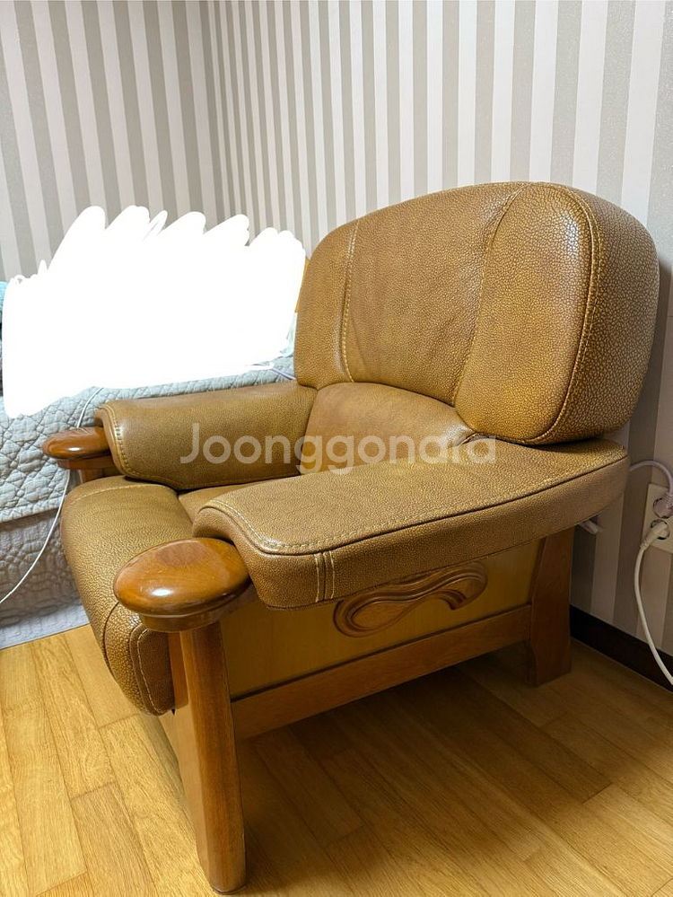 통 가죽 빈티지 1인용 의자 쇼파--4