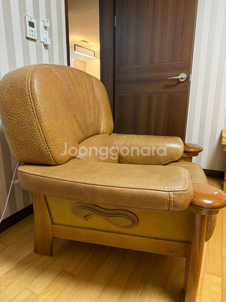 통 가죽 빈티지 1인용 의자 쇼파--3