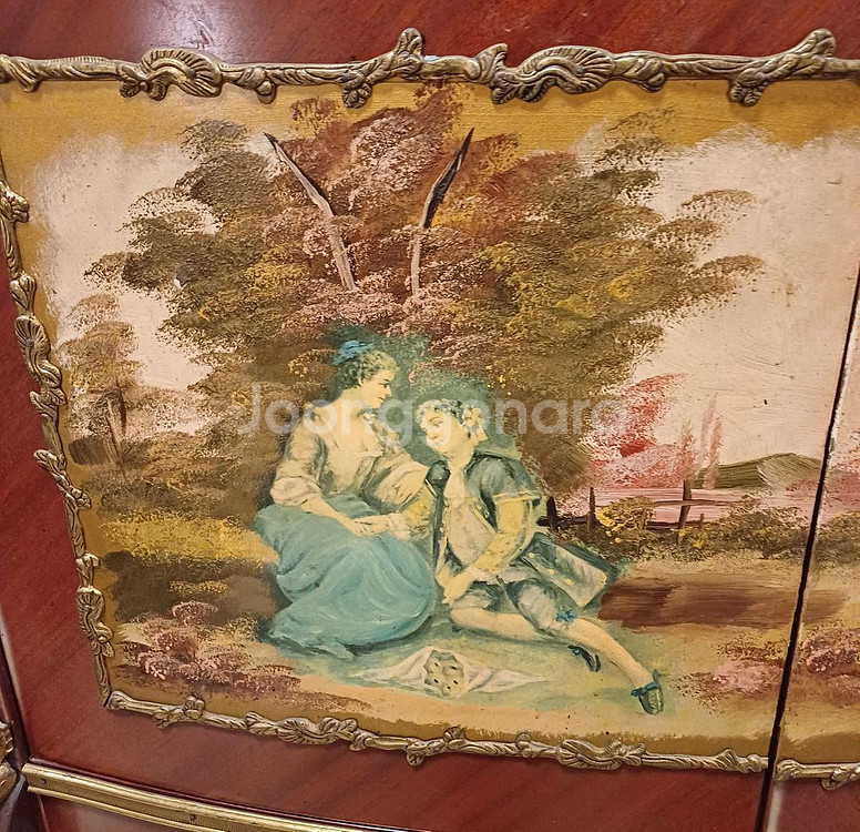 스페인 빈티지 명화그림 대리석상판 콘솔장--6