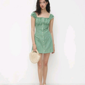 사랑스런 샵사이다 깅엄 스퀘어넥 드레스