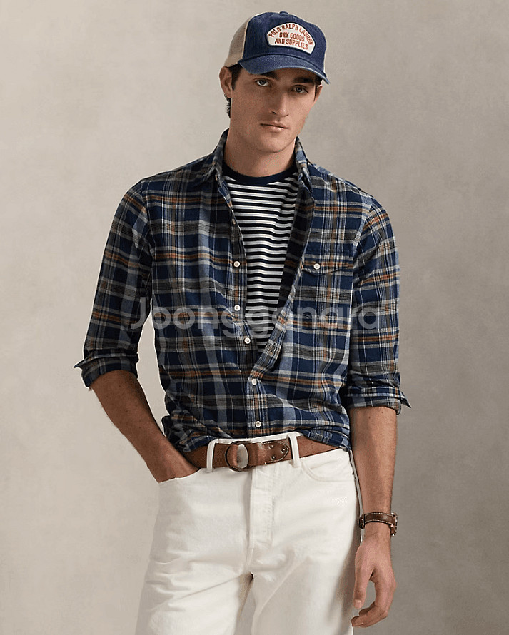 폴로 클래식핏 인디고 마드라스 셔츠 / XL--0