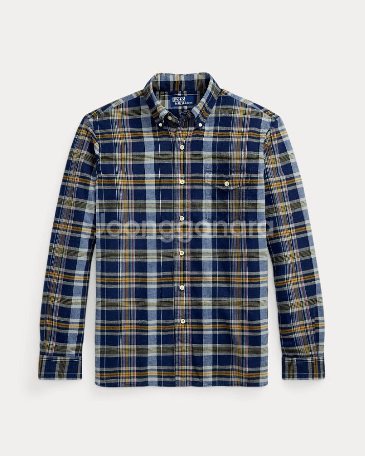 폴로 클래식핏 인디고 마드라스 셔츠 / XL--1
