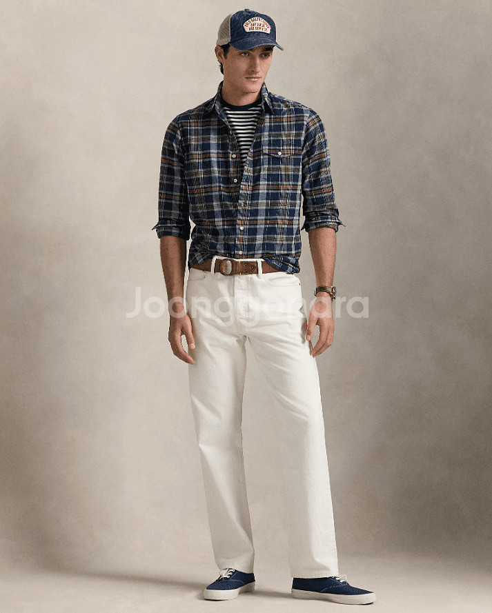 폴로 클래식핏 인디고 마드라스 셔츠 / XL--2