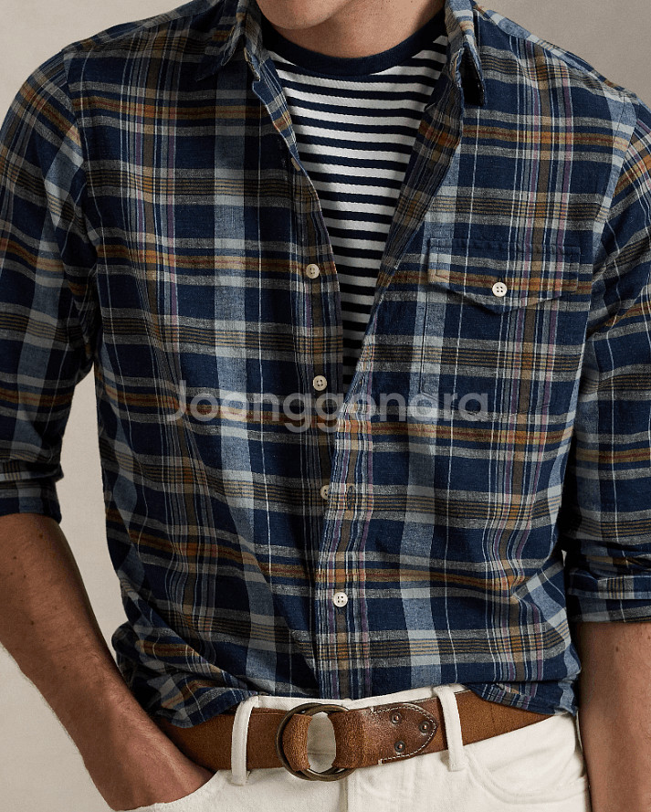 폴로 클래식핏 인디고 마드라스 셔츠 / XL--3