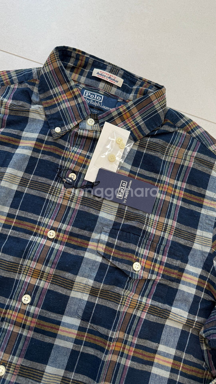 폴로 클래식핏 인디고 마드라스 셔츠 / XL--5