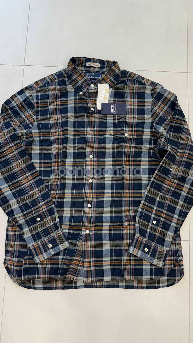 폴로 클래식핏 인디고 마드라스 셔츠 / XL--4