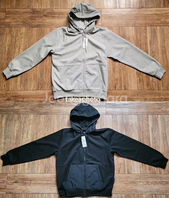탑텐밸런스 더블니트 후드 집업 L사이즈 그레이 블랙--0