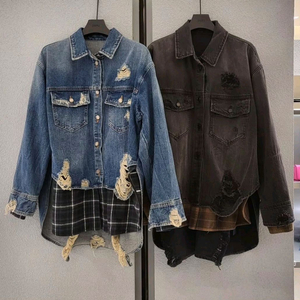 준지 디스트로이드 디테일 레이어드 데님 셔츠