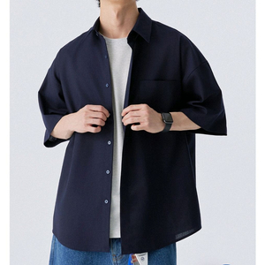 스탠즈 린넨 오버핏 반팔 셔츠_네이비 2xl (110)