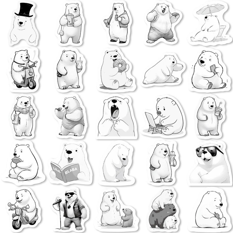 50p 곰 스티커 빈티지 감성 방수 캐리어 다꾸 노트북 이미지