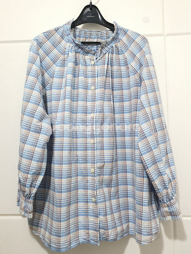 빈폴 레이디스 beanpole 스카이블루 체크 러플--1