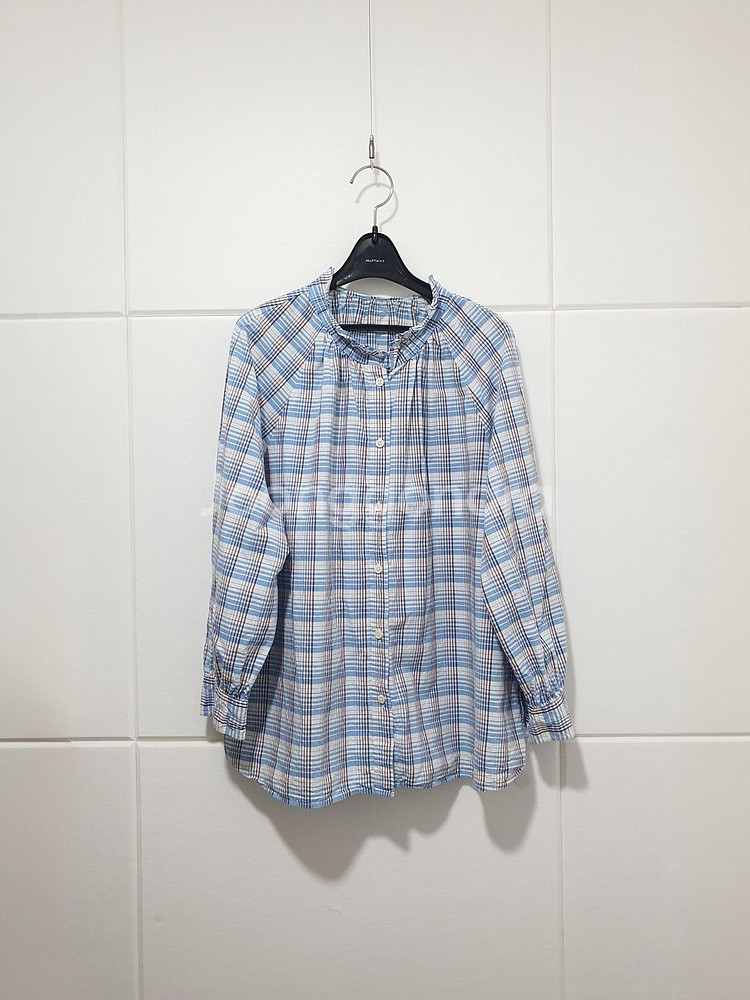 빈폴 레이디스 beanpole 스카이블루 체크 러플--0