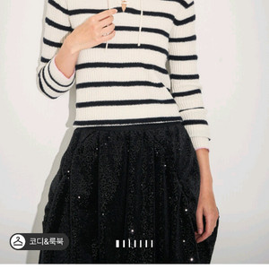 24마인 스트라이프 후드 니트 탑