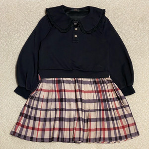 (정품)닥스 키즈 하우스체크 프릴 맨투맨 원피스 130