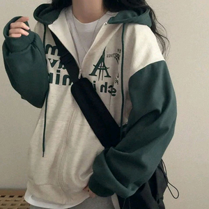 타임 배색 박시 후드집업