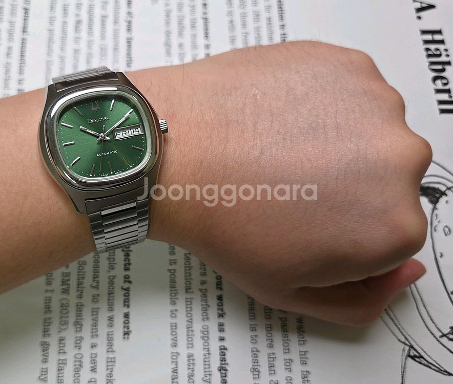 빈티지 부로바 터틀 데이데이트 올리브그린 뻐뻐시 브슬--5