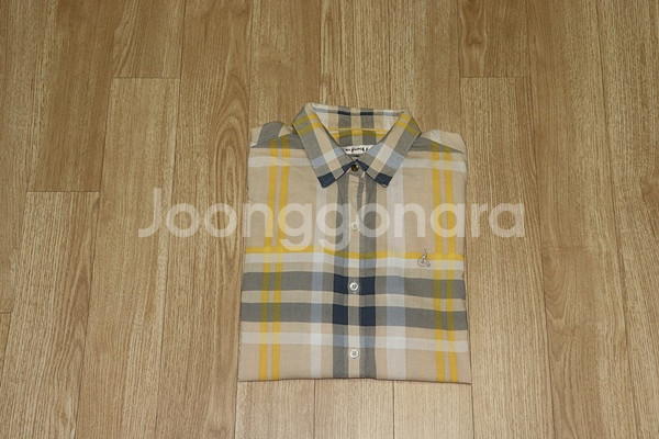 (66)빈폴/베이지옐로우 체크롱셔츠--6